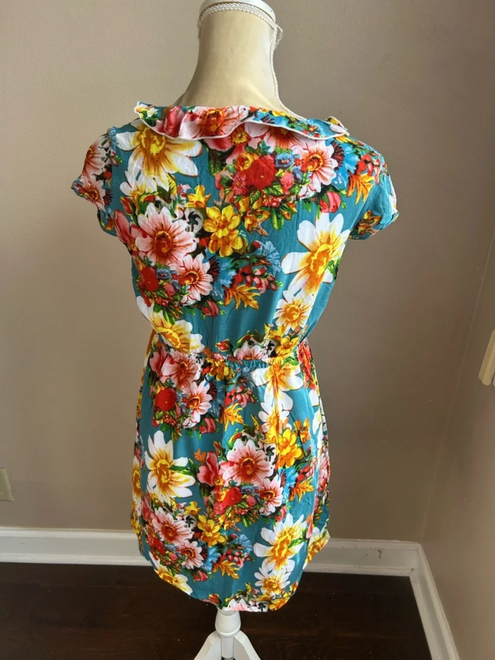 New Womens Floral Print Ruffle Dress Sz M Multicolor Sleeveless 4125 - Picture 2 of 2